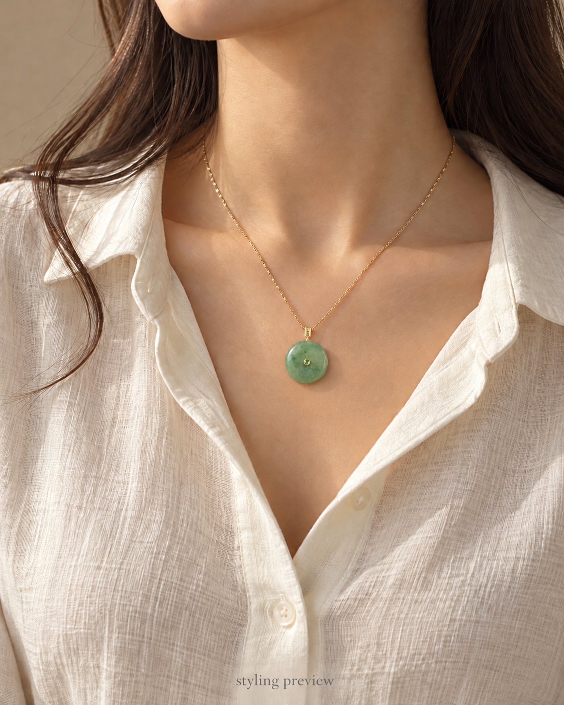 Green Jadeite Donut Pendant (Peace Buckle) | CongCong Jade