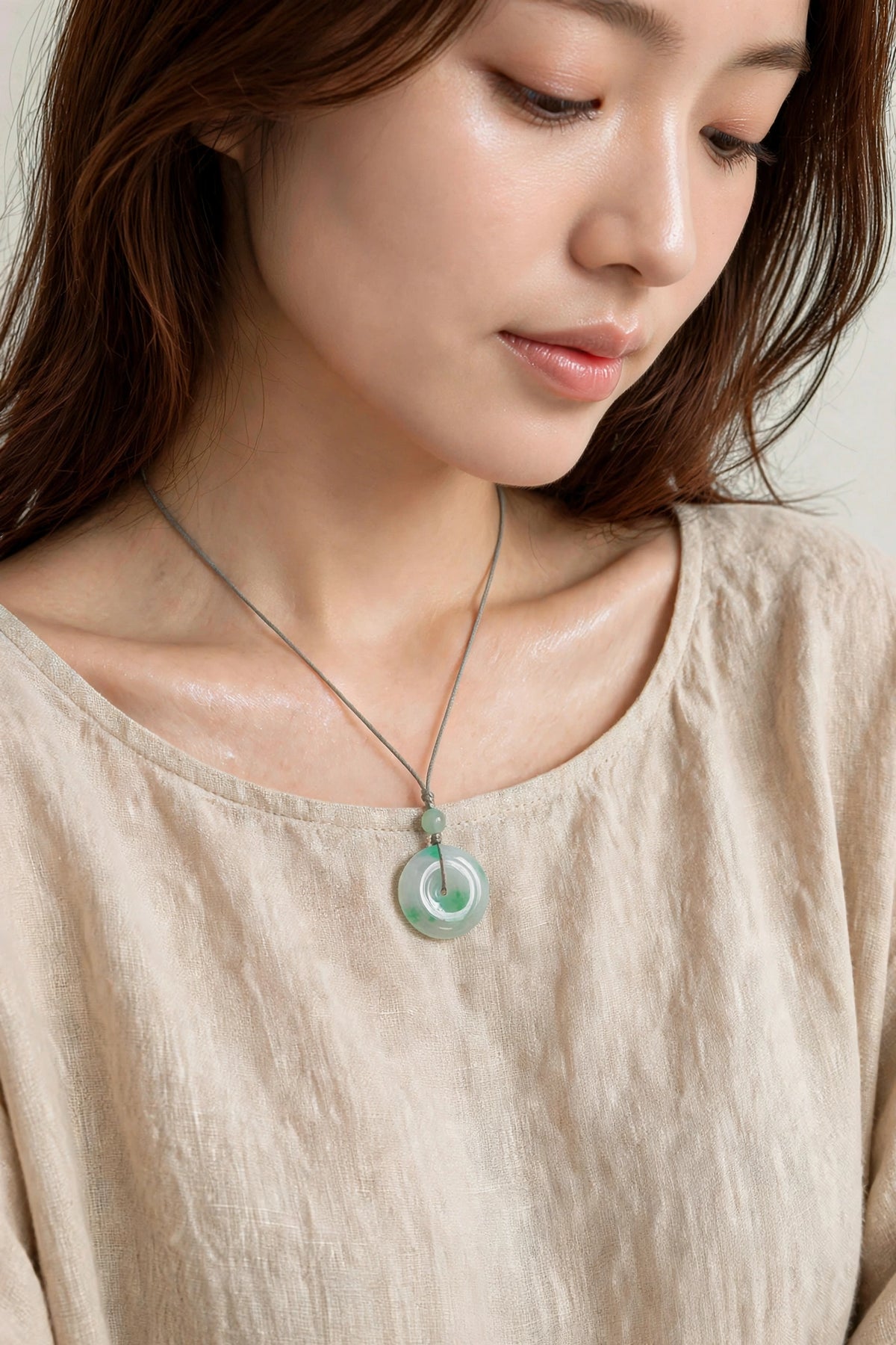 Green floating-flower jadeite peace buckle pendant